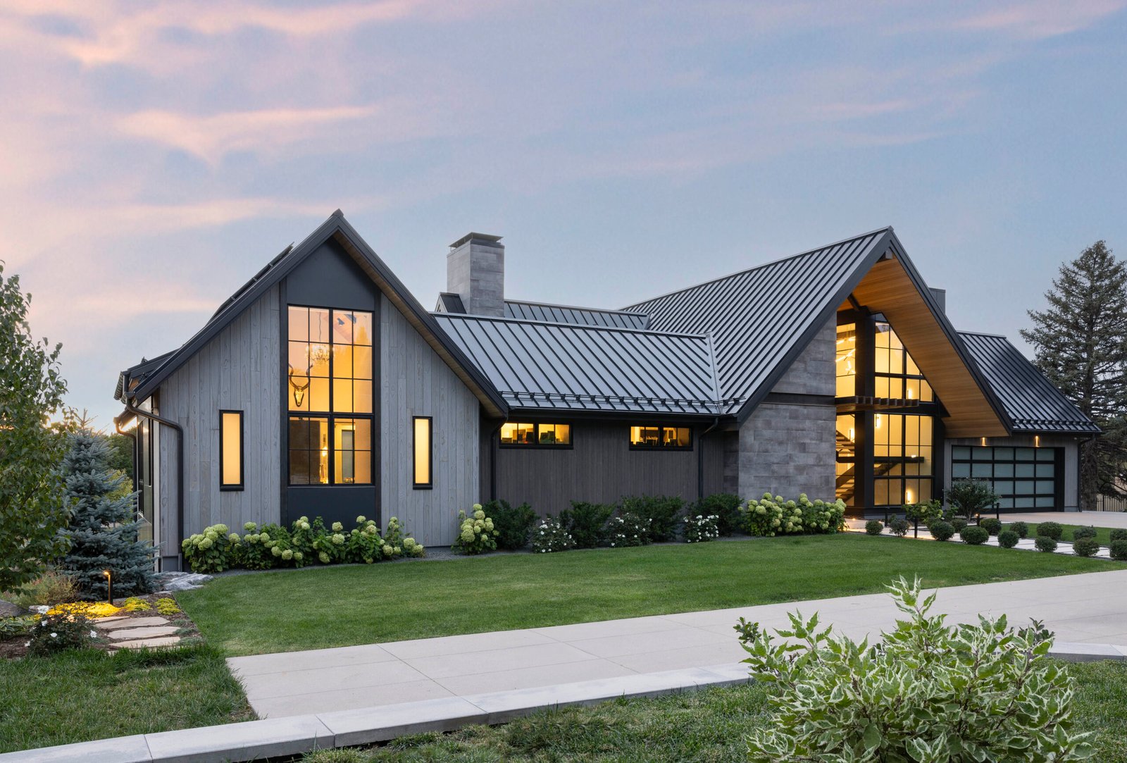 Sunset glow antler sconce hydrangea border facade