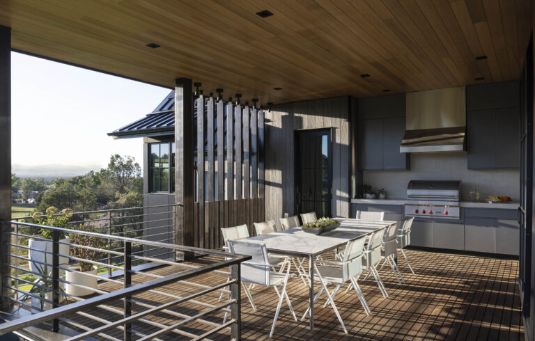 Covered deck with outdoor kitchen