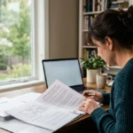 a homeowner reviewing a detailed construction contract at a desk