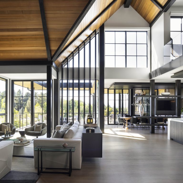 Vaulted cedar ceiling open living room